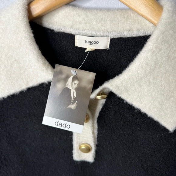 Suncoo Polo Sweater Top Black White Size Small Gold Buttons Pacival Two Tone T1 - Picture 7 of 9